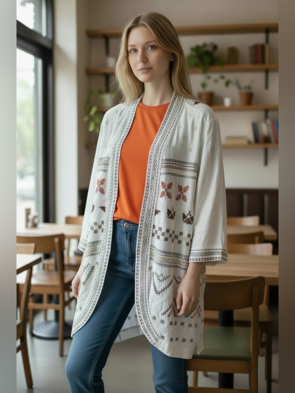JOHNNY WAS 100% Cotton Embroidered Bohemian Western Cardigan, Small